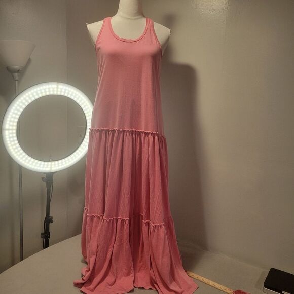 Anthropologie Sundry Pink Racer Back Tiered Ruffle Maxi Dress Size M - Picture 2 of 8